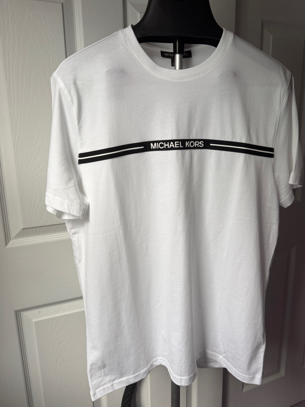 Michael Kors White Short Sleeve Tee with Black Chest Stripe
